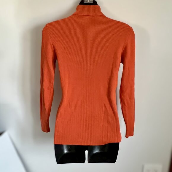 VTG 100% Wool Ribbed Johnny Collar Mock Neck Orange Hiking Base Layer w flaws - Picture 6 of 13